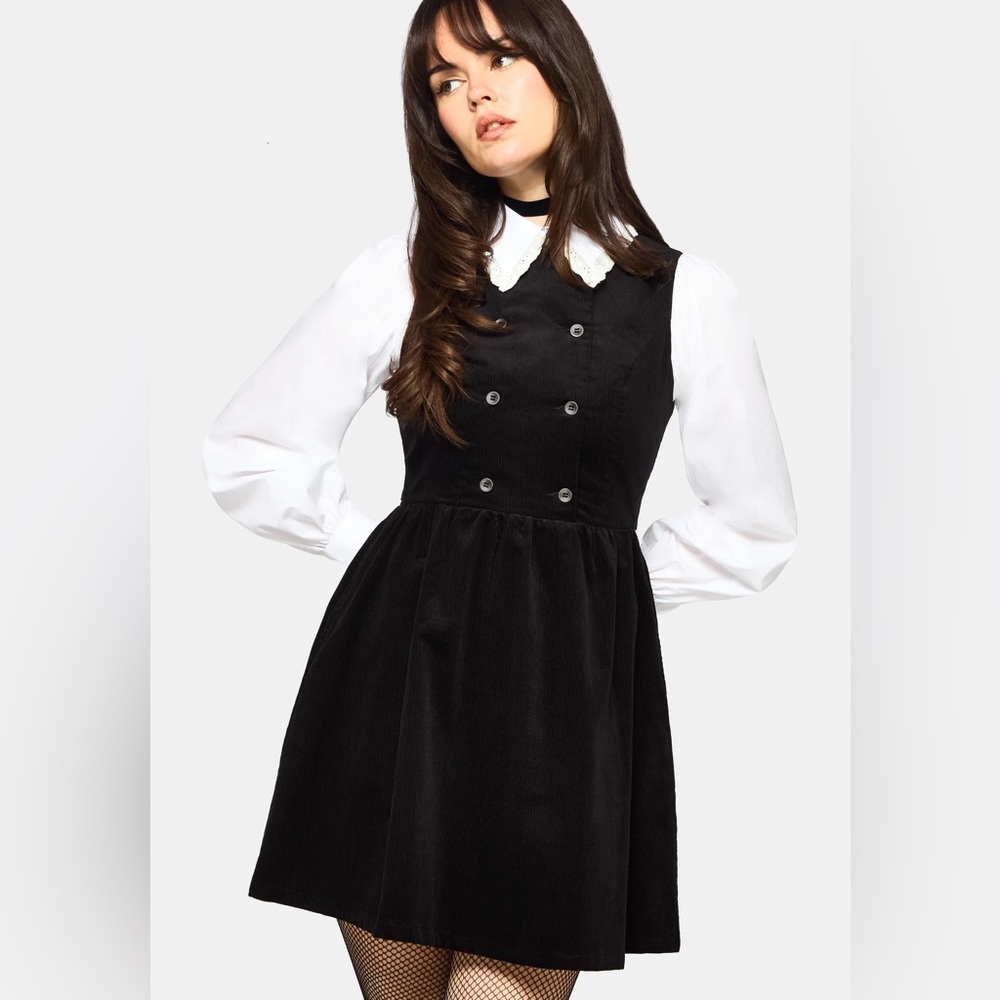 New Disturbia Mournia Cord Button Up Mini Dress, Size 6, black Goth Vibe